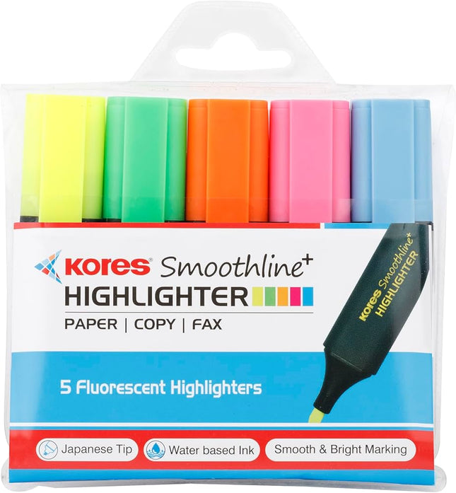 KORES SMOOTHLINE HIGHLIGHTER II  SET OF FIVE VIBRANT COLOUR